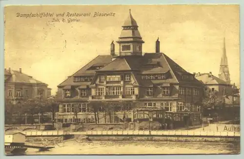 (1018530) Ansichtskarte "Dampfschiffhotel und Restaurant Blasewitz, Inh. R. Guettler". Dresden-Blasewitz. mit Marke u. Stempel von Dresden 1915. PLZ-Bereich 01307 ?