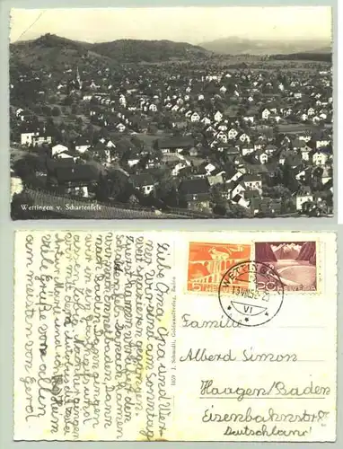 (1020301) Ansichtskarte. Wettingen v. Schartenfels. Postalisch gelaufen 1952