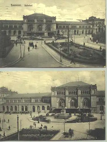 (1017364)  2 huebsche alte Ansichtskarten "Hannover - Bahnhof". PLZ-Bereich pauschal 30159. Beschrieben u. postalisch gelaufen Hannover 1910