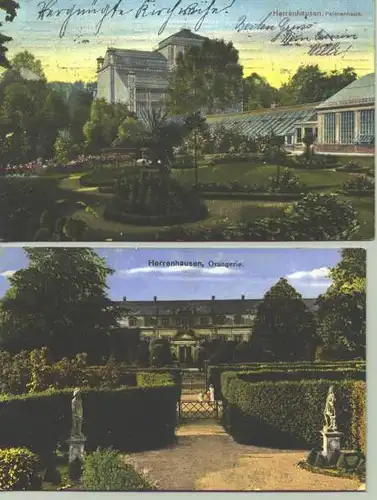 () 2 alte Ansichtskarten "Herrenhausen - Palmenhaus / Orangerie". 1909, 1913