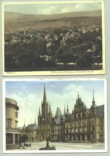 () 2 alte Ansichtskarten mit Motiven aus Wiesbaden. PLZ-Bereich pauschal 65189. Eine AK beschrieben u. postalisch gelaufen mit Marke u. Stempel von 1939