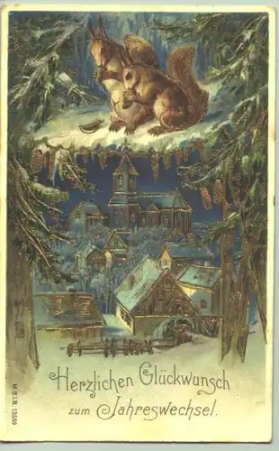 (1017552) Ansichtskarte. Neujahr. Alte Original-Neujahrskarte von 1906. Sehr schoenes Gold-Prägedruck-Motiv. Beschrieben und postalisch gelaufen mit Marke u. Stempel vom 30. 12. 1905