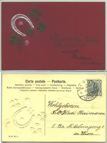 (1017560) Ansichtskarte. Neujahr. Herrliche Prägedruck-Neujahrskarte. Beschrieben u. postalisch gelaufen Wien 1906