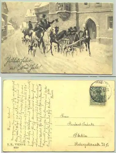 (1017544) Alte Ansichtskarte. Original-Neujahrskarte mit hübschem Motiv. Druckvermerk : V. K. Vienne 5059. Beschrieben u. postalisch gelaufen 1909 (etwas unleserlich)