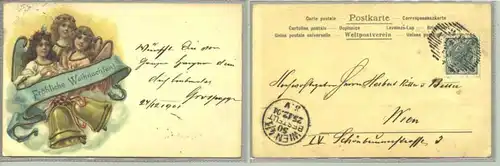 ( ) Hübsche Weihnachten-Ansichtskarte mit aufgebrachten, erhoehten Verzierungs-Strichen. postalisch gelaufen mit Marke u. Stempel von 1901