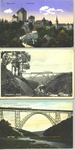(1017880)  3 alte Ansichtskarten "Das Bergische Land". PLZ-Bereich pauschal 42659. Beschrieben u. postalisch gelaufen mit Marke u. Stempel v. 2 x 1914 u. 1 x 1929