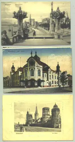 ()  3 alte Ansichtskarten mit Motiven aus Düsseldorf ab 1910. PLZ pauschal 40210. Beschrieben u. postalisch gelaufen in den Jahren 1910, 1914, 1918