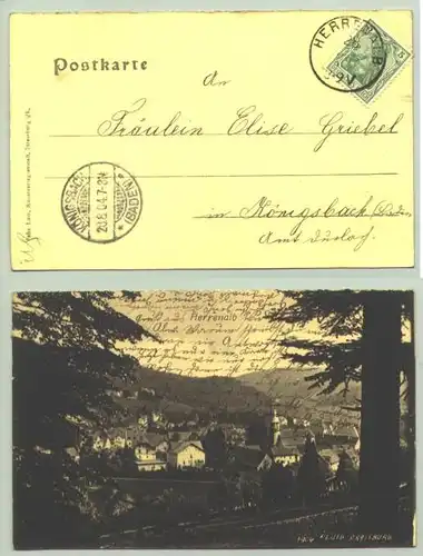 Herrenalb 1904 (intern : ) Ansichtskarte. PLZ-Bereich pauschal 76332. Postalisch gelaufen 1904