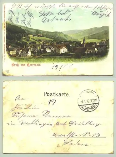 () Ansichtskarte. Gruss aus Herrenalb. PLZ-Bereich pauschal 76332. Postalisch gelaufen 1916. etwas mehr gebraucht