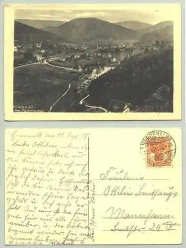 Herrenalb 1918 (intern : 1021219) Ansichtskarte. Vom Falkenstein. PLZ-Bereich pauschal 76332. Postalisch gelaufen 1918