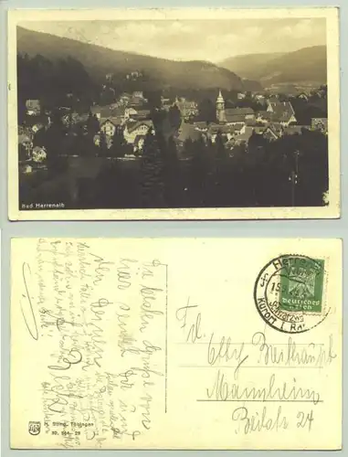 Herrenalb 1926 (intern : ) Ansichtskarte. PLZ-Bereich pauschal 76332. Postalisch gelaufen 1926