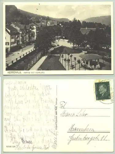 Herrenalb 1929 (intern : 1021225) Ansichtskarte. PLZ-Bereich pauschal 76332. Postalisch gelaufen 1929