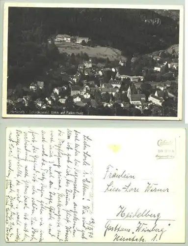 Herrenalb 1940 (intern : 1021189)  Ansichtskarte. Blick auf Falkenburg. PLZ-Bereich pauschal 76332. Beschrieben, aber postalisch nicht gelaufen