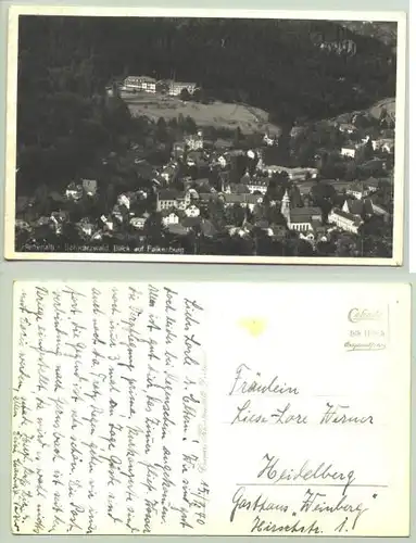 Herrenalb 1940 (intern : )  Ansichtskarte. Blick auf Falkenburg. PLZ-Bereich pauschal 76332. Beschrieben, aber postalisch nicht gelaufen