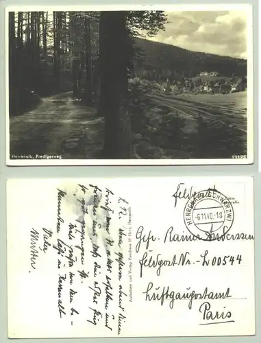 Herrenalb 1940 (intern : 1021215) Ansichtskarte. Predigerweg. PLZ-Bereich pauschal 76332. Postalisch gelaufen 1940