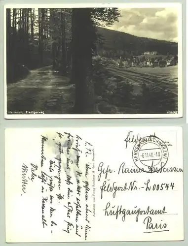 Herrenalb 1940 (intern : ) Ansichtskarte. Predigerweg. PLZ-Bereich pauschal 76332. Postalisch gelaufen 1940