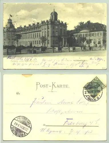 () Ansichtskarte. Karlsruhe - Schlosskirche. PLZ-Bereich pauschal 76131. Postalisch gelaufen 1901