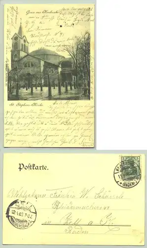 () Ansichtskarte. Gruss aus Karlsruhe - St. Stephans-Kirche. PLZ-Bereich pauschal 76131. Postalisch gelaufen 1903