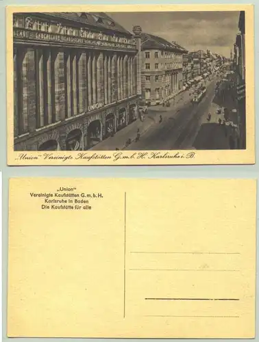 Karlsruhe um 1930 (intern : 1021100)  Ansichtskarte "UNION Vereinigte Kaufstaetten GmbH". Postalisch nicht gelaufen, um 1930 ?