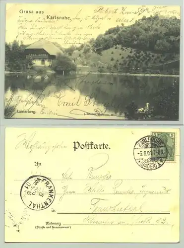 Lauterberg 1901 (intern : ) Alte Ansichtskarte "Gruss aus Karlsruhe". PLZ-Bereich pauschal 76131. Postalisch gelaufen 1901