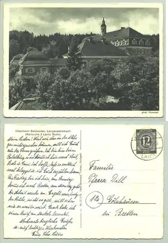 () Ansichtskarte. Langensteinbach - Bibelheim Bethanien. PLZ-Bereich pauschal 76307. Postalisch gelaufen 1947