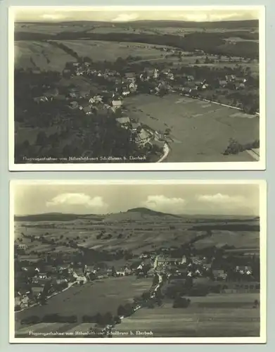 (1019788)  2 alte Foto-Ansichtskarten "Flugzeugaufnahme von Schollbrunn bei Eberbach". PLZ-Bereich pauschal 69429. Postalisch nicht gelaufen, vermutlich um 1938 ?