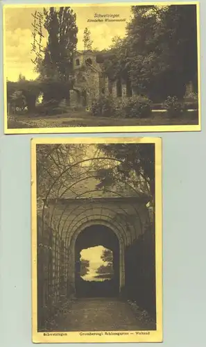 ()  2 alte Ansichtskarten mit Motiven aus Schwetzingen. PLZ-Bereich pauschal 68723. 1 x beschrieben 1911 und 1 x postalisch gelaufen mit Marke u. Stempel von 1912