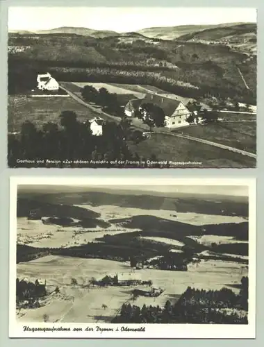 (1019859)  2 alte Ansichtskarten mit Motiven von der TROMM im Odenwald. Rueckseitige Vermerke : Gasthaus 'Zur schoenen Aussicht'. PLZ-Bereich pauschal 69483. Eine AK postalisch gelaufen 1967