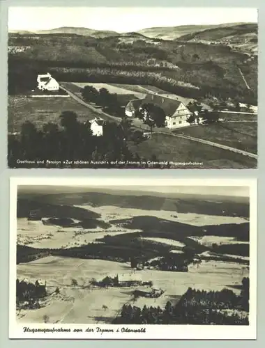 ()  2 alte Ansichtskarten mit Motiven von der TROMM im Odenwald. Rueckseitige Vermerke : Gasthaus 'Zur schoenen Aussicht'. PLZ-Bereich pauschal 69483. Eine AK postalisch gelaufen 1967