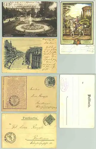 (1020085) Drei schoene, alte Ansichtskarten mit Motiven aus Stuttgart. Briefmarke u. Stempel von 1898, 1907