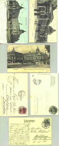 ()  3 alte Ansichtskarten mit Motiven aus WIESBADEN. postalisch gelaufen mit Stempel von 1903, 1905 u. 1907