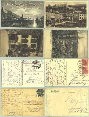 (1019604)  4 alte Ansichtskarten mit Motiven aus Heidelberg. Drei Karten sind postalisch gelaufen in 1911, 1915, 1919