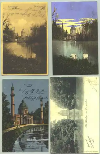 (1019566) 4 alte Ansichtskarten mit Motiven aus Schwetzingen. mit Marke u. Stempel von 1897, 1908, 1910. Gebrauchsspuren