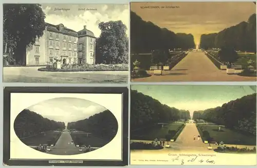 (1019570)  4 alte Ansichtskarten mit Motiven aus Schwetzingen. PLZ-Bereich pauschal 68723. Marke u. Stempel von 1911-1924