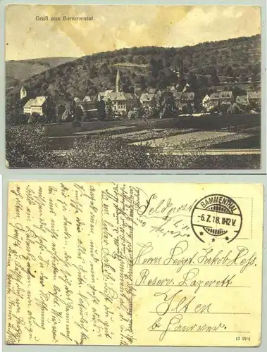 (1019304)  Alte Ansichtskarte "Gruss aus Bammental". Beschrieben und postalisch gelaufen als Feldpostkarte im Jahre 1918
