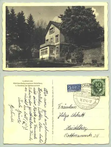 (1019716) Alte Ansichtskarte "Darsberg bei Neckarsteinach / Landheim des Maedchen-Realgymnasiums Heidelberg". Marke u. Sonder-Stempel von 1954