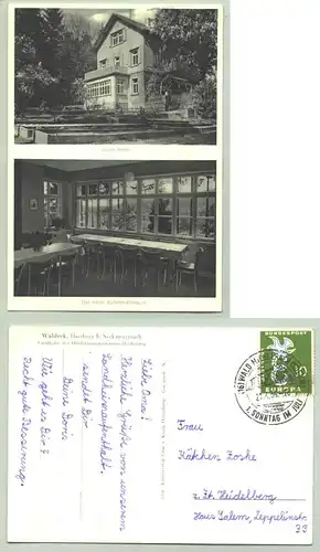 () Alte Ansichtskarte "Darsberg bei Neckarsteinach / WALDECK Landheim des Hoelderlingymnasiums Heidelberg". mit Marke u. Sonder-Stempel von 1959