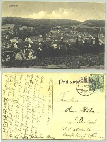 (1019301) Alte Ansichtskarte "Dielheim". PLZ-Bereich pauschal 69234. Beschrieben und postalisch gelaufen mit Marke u. Stempel von 1912
