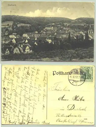 () Alte Ansichtskarte "Dielheim". PLZ-Bereich pauschal 69234. Beschrieben und postalisch gelaufen mit Marke u. Stempel von 1912