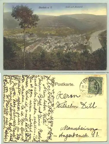 () Alte Ansichtskarte "Eberbach am Neckar".  mit Marke u. Stempel von 1924