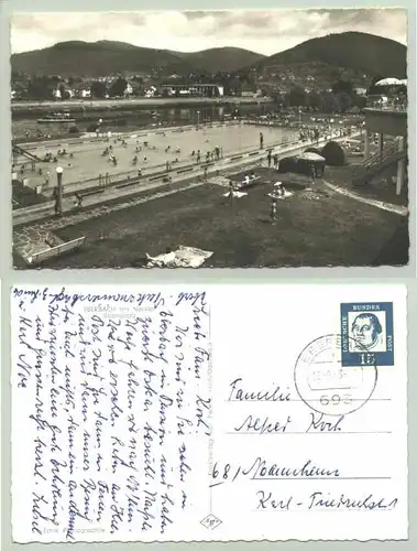 () Alte Ansichtskarte "Eberbach am Neckar - Strandbad". mit Marke u. Stempel von 1963