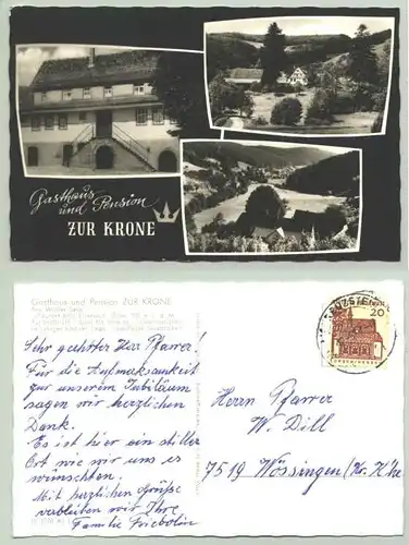 () Alte Ansichtskarte "Eiterbach / Gasthaus Zur Krone". mit Marke u. Stempel von 1967