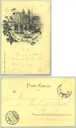 (1019277) Alte Ansichtskarte "Gruss aus Heidelberg". Beschrieben u. postalisch gelaufen (Marke geloest) im Jahre 1899