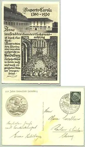 (1019286)  Weitere Infos : Alte Gedenkkarte / Ansichtskarte "550 Jahre Universitaet Heidelberg". 1936