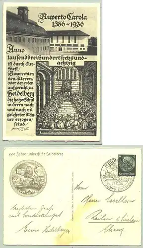 ()  Weitere Infos : Alte Gedenkkarte / Ansichtskarte "550 Jahre Universitaet Heidelberg". 1936