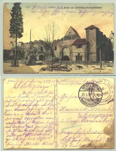 () Ansichtskarte "Gruss aus Heidelberg-Handschuhsheim". Beschrieben und postalisch gelaufen als Feldpostkarte im Jahre 1915