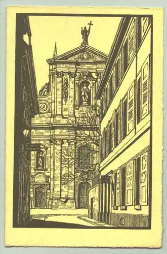 () Alte Ansichtskarte "Heidelberg - Jesuitenkirche". Kuenstler-Postkarte der Mannheimer Werkstaetten, um 1920 ?