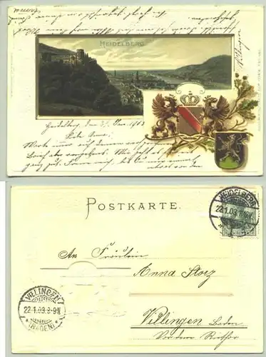 (1019283) Sehr schoene, alte Ansichtskarte von HEIDELBERG. Praegedruckkarte. 1903