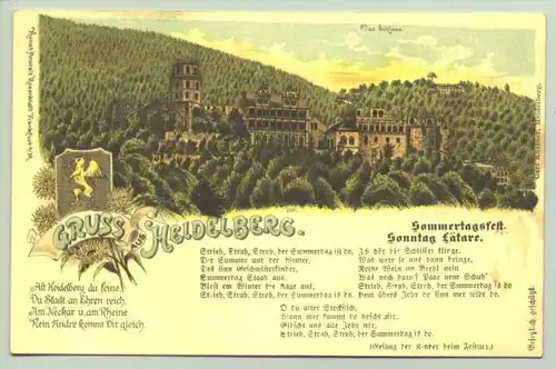 () Alte Ansichtskarte aus Heidelberg mit huebschem Motiv zum Sommertagsfest / Sonntag Laetare. Mit Versen. Um 1900 ?