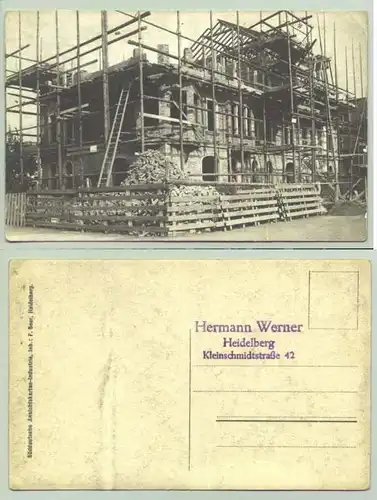 () Alte Foto-Ansichtskarte zeigt einen Wohnhausbau / Rohbau, vermutlich in Heidelberg, um 1920 ?